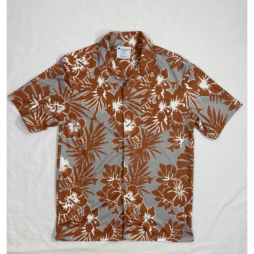 Texas Longhorns Champion Men's Brown Orange Hawaiian Button-Up Shirt Medium‎